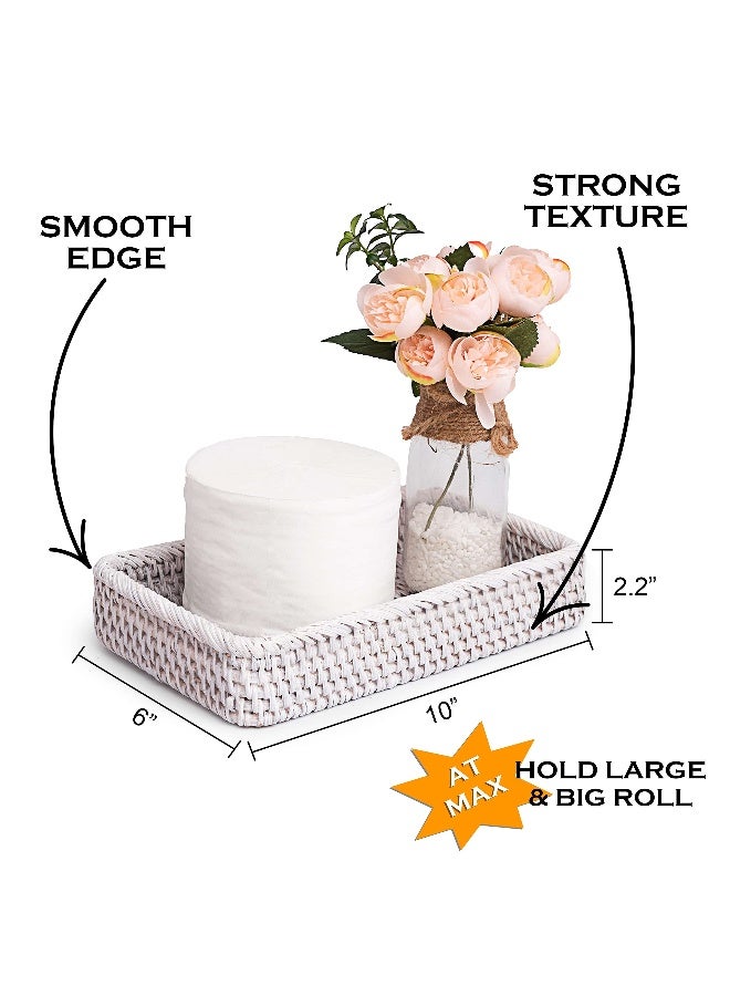 CELEZAR Farmhouse Toilet Paper Holder 10 x 6 x 2 in White Serving Tray Decorative Toilet Paper Basket Storage Bathroom Sink Vanity Trays Shallow Storage Bins Vanity Tray Rattan Guest Towel Napkin (White Wash) - Image 2